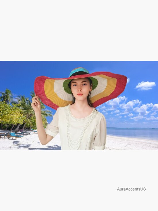 Oversized Wide Brim Straw Sun Hat, Packable Floppy Beach Hat for Women, Travel main image 5